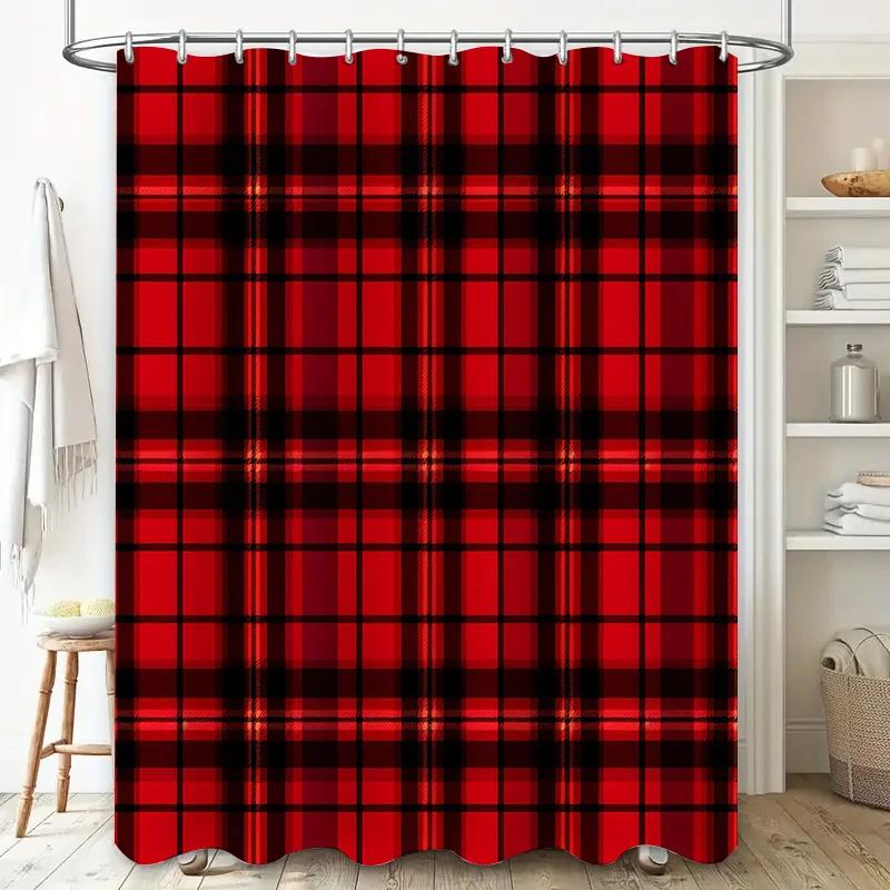 Plaid Bath Shower Curtain with Colorful Stripes for Bathroom Decor Waterproof Fabric Size  Available