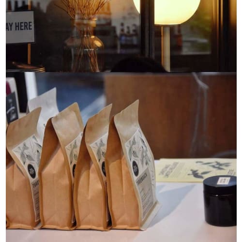 4oz (100g) Coffee Storage Bags, Paper Coffee Bags with Zipper Closures, Square Bottom, Heat Sealer Compatible, Yellow, 50 Count