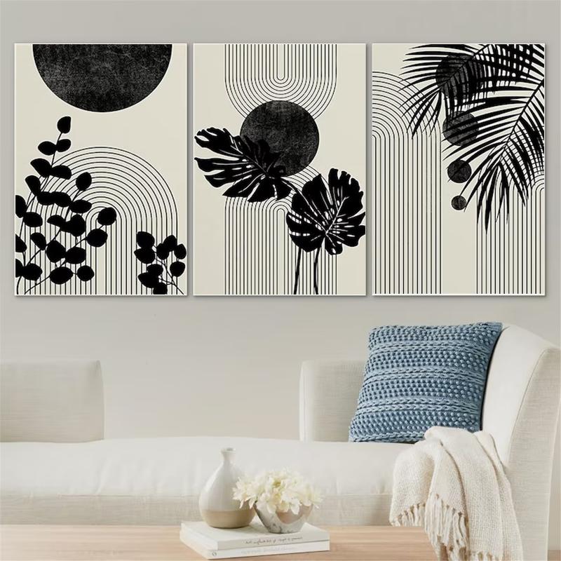 Art Painting Geometrid Plant Collage Abstract Shapes Illustrations Boho Living Room Home Decor 3 Piece Canvas Print Poster Wall