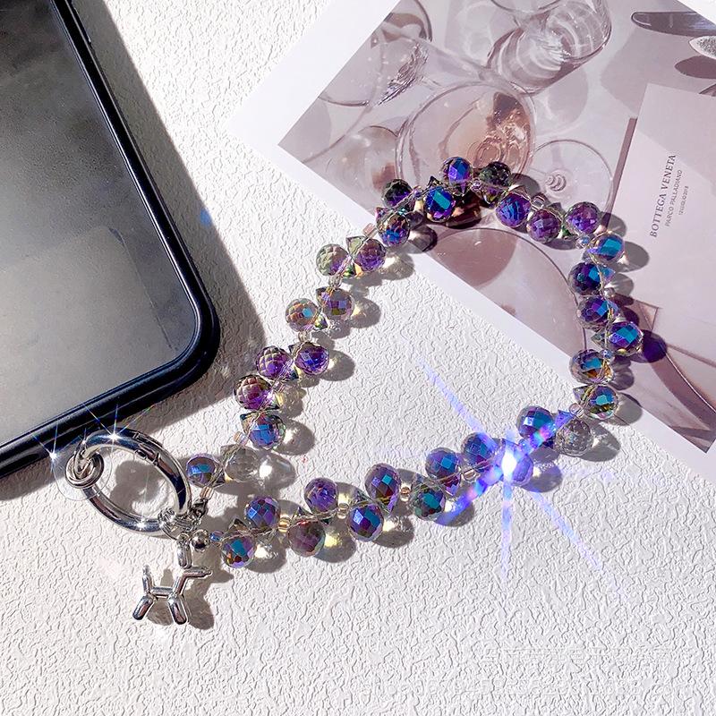 Chaveiro Portátil de Luxo Y2K com Glitter e Cristais Corrente de Contas Pulseira Lanyard Curto com Clipe Peça para Capa de Celular Ornamento da Moda