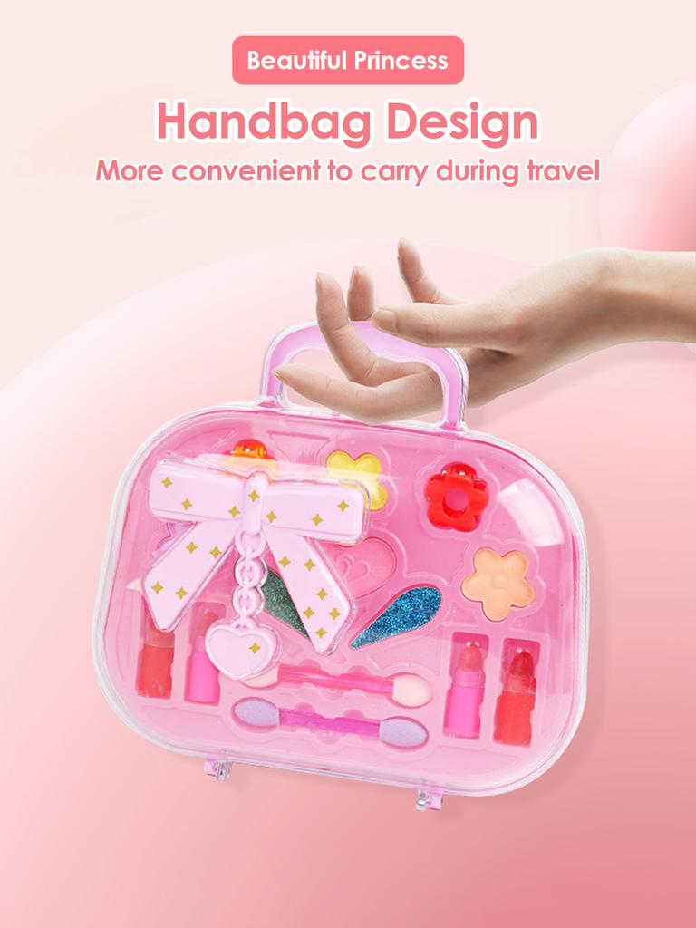 Girl Makeup Bag, Makeup Toy Princess Washable Pretend Play Makeup Set Toy Children's Beauty Small Handbag Toy