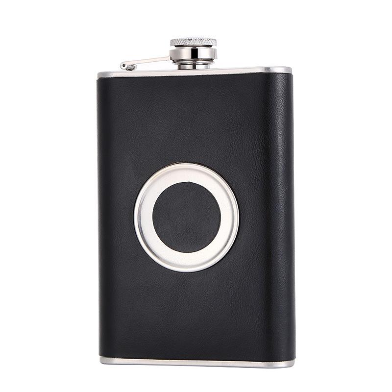 Thickened 304 stainless steel veneer hip flask, 8oz portable hip flask with folding cup, 8-ounce small hip flask and wine set 8oz чёрный