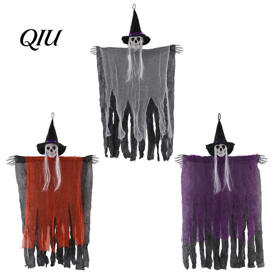 Spooky Door Hanging Decor 38" Halloween Witch Decoration, Scary Flying Skeleton Ghost Gauze Decoration for Outdoor, Indoor Haunted House Porch