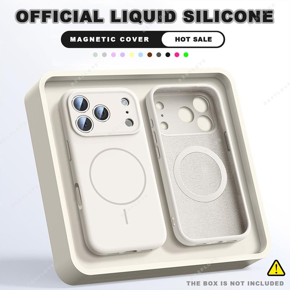 Official Magnetic Phone Case For iPhone 11 12 13 16 17 Pro Max Air 15 14 16 Plus Magsafe Liquid Silicone Charge Protector Cover