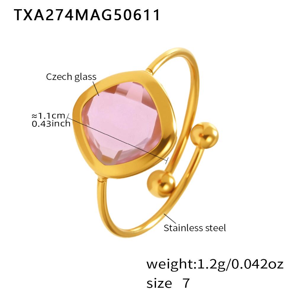 Qiong Yao Rhombus Czech Glass Stone Open Ring - Luxury Thin Band Jewelry for Women Size 7