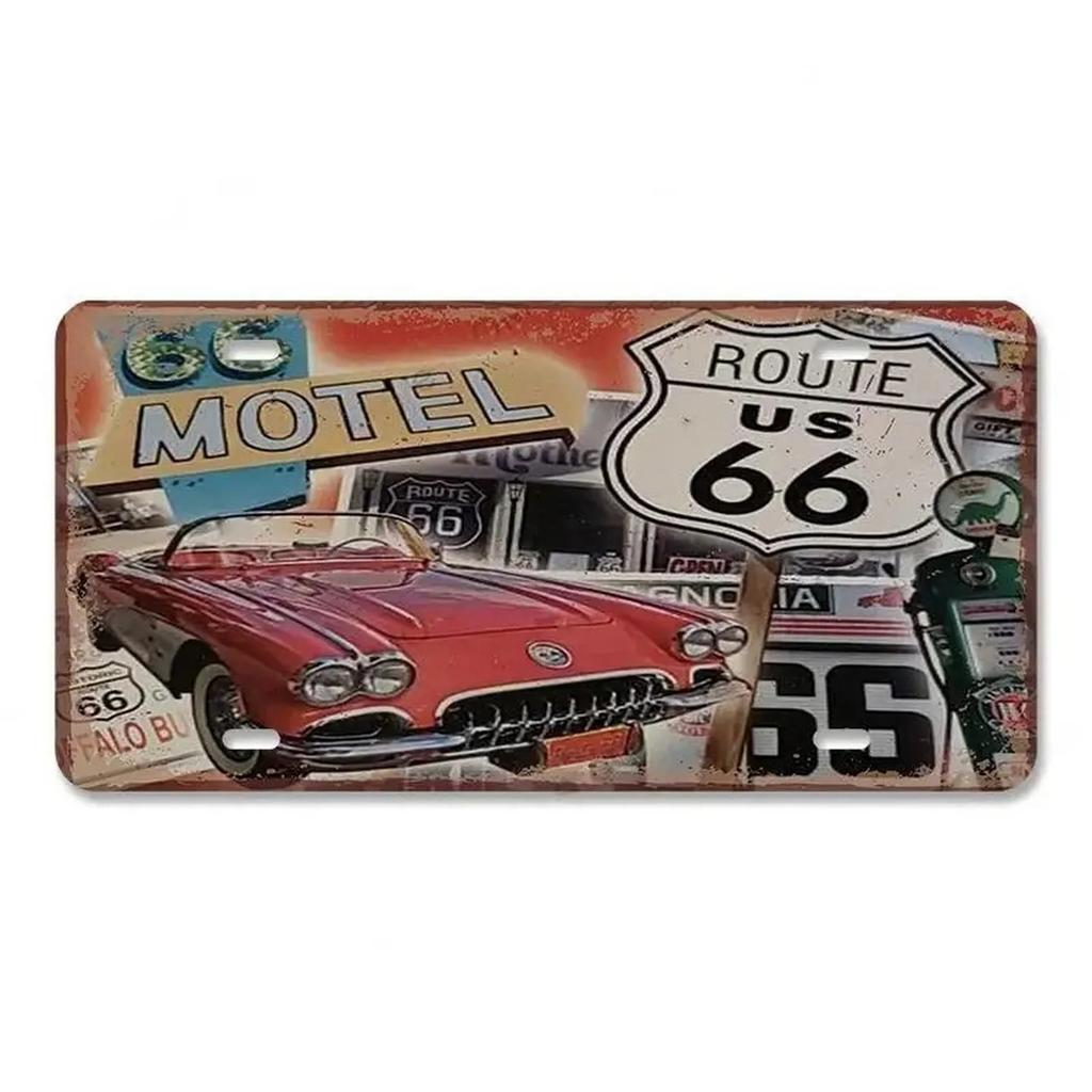 Route 66 License Plate for Wall Art Decoration Metal Tin Signs Vintage Tags Metal Automotive Signs For Cafe Bar Club Garage Pubs