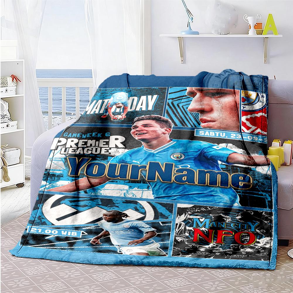 Manchester City Customize Text Blanket Gift Customizable Blanket Warmthful Decor Perfect for Nap Seaside Home Decor Chair Four Seasons Multipurpose