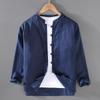 Men's Spring and Fall Retro Long-sleeved Shirt Stand-up Collar Casual Shirt Loose Cotton Shirt