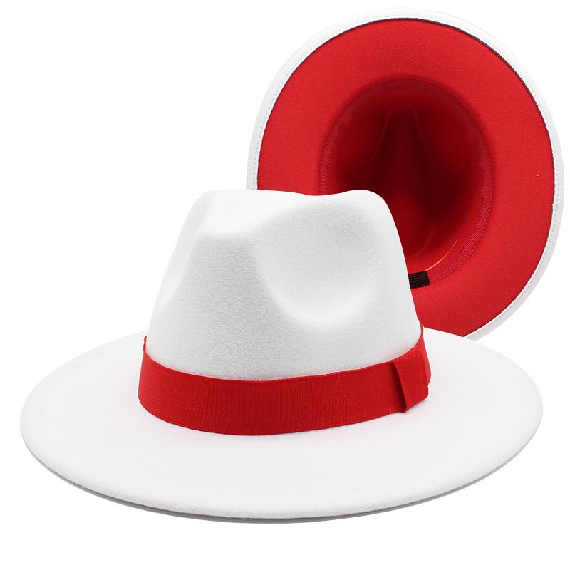 Black And White Double-Sided Color Matching Woolen Top Hat Felt Hat Women'S Flat-Brimmed Jazz Hat Men'S Popular Hat