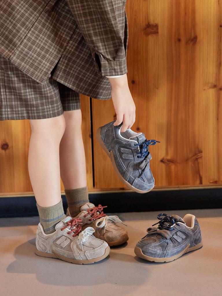 Children's 2025 Autumn/Winter Genuine Leather Leopard Print German Training Shoes: Boys' Versatile Style, Girls' Retro Student Sports Sneakers.