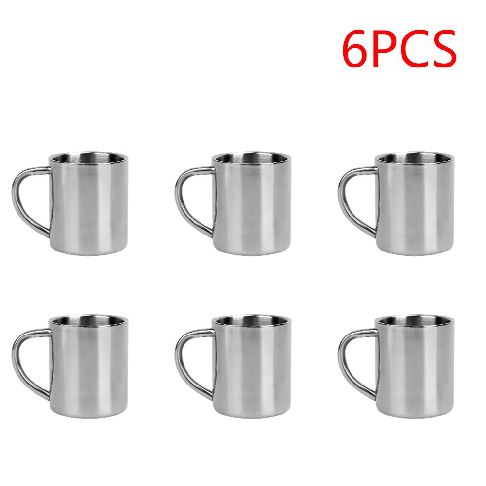 1-6Pcs Handle Mug Double Layer 220ml Stainless Steel Camping Hiking Coffee Tea Cup Sets for Household Kitchen Helping Decor