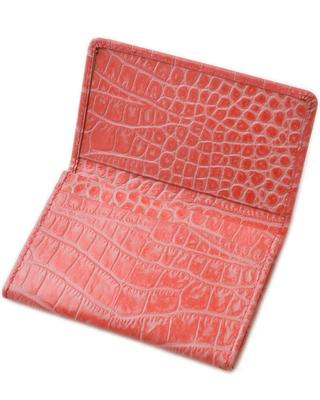 Factory Zenzakura Women's Business Card Holder, Genuine Leather, Simple, Slim, Lightweight, Crocodile-Embossed Leather, Pink