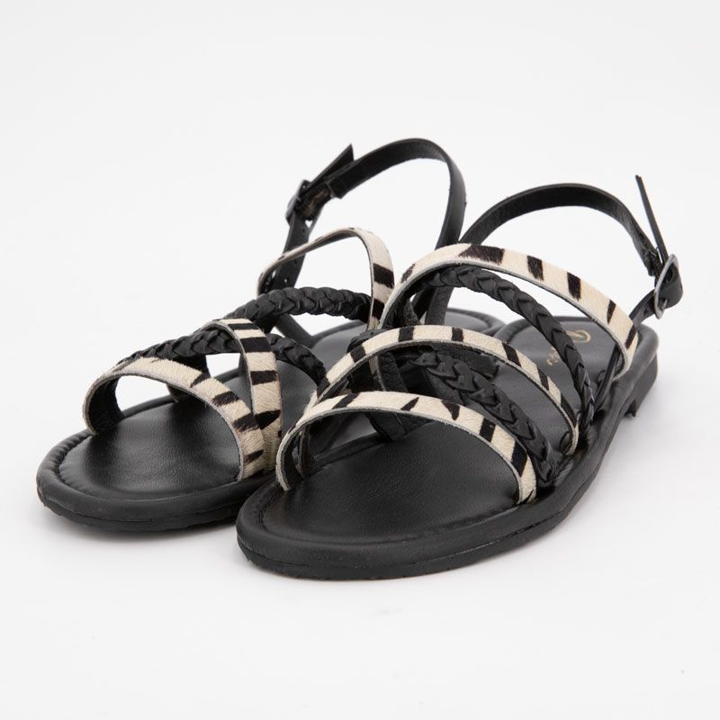 Sandale black geflochten Ormia mit Zebramuster Damen DEELUXE 74