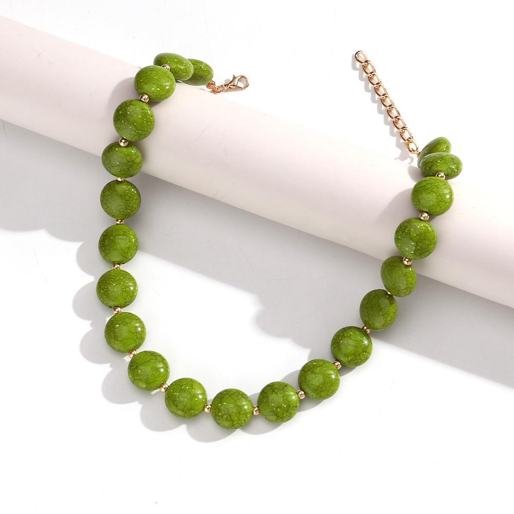 New Trendy Green Acrylic Geometric Beads Choker for Women Fashion Resin Crack Flat Circle Beaded Necklace Boho Jewelry Gift