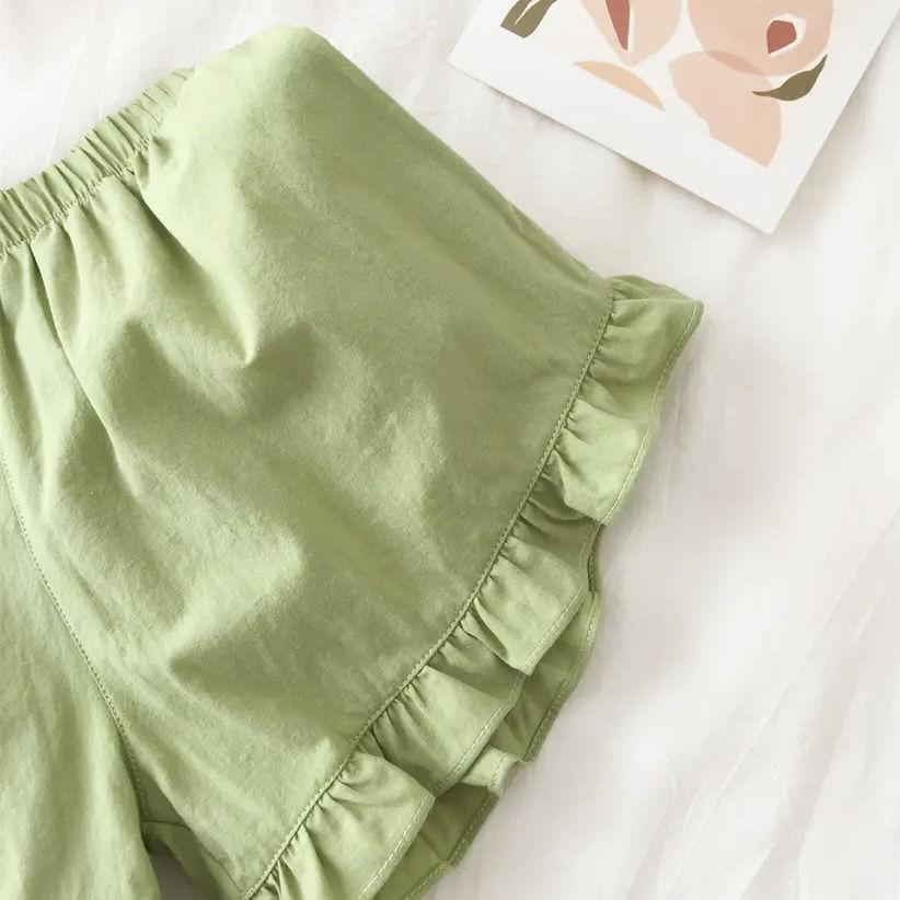 Baby Girls Suit Summer Lightweight Breathable Fashion Korean Solid Color Shorts+floral Suspenders Two-piece Set