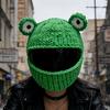 Green Frog Helmet Cover Outdoor Cycling Headgear Plush Knitted Ski Hat Couple Street Full Helmet Cover
