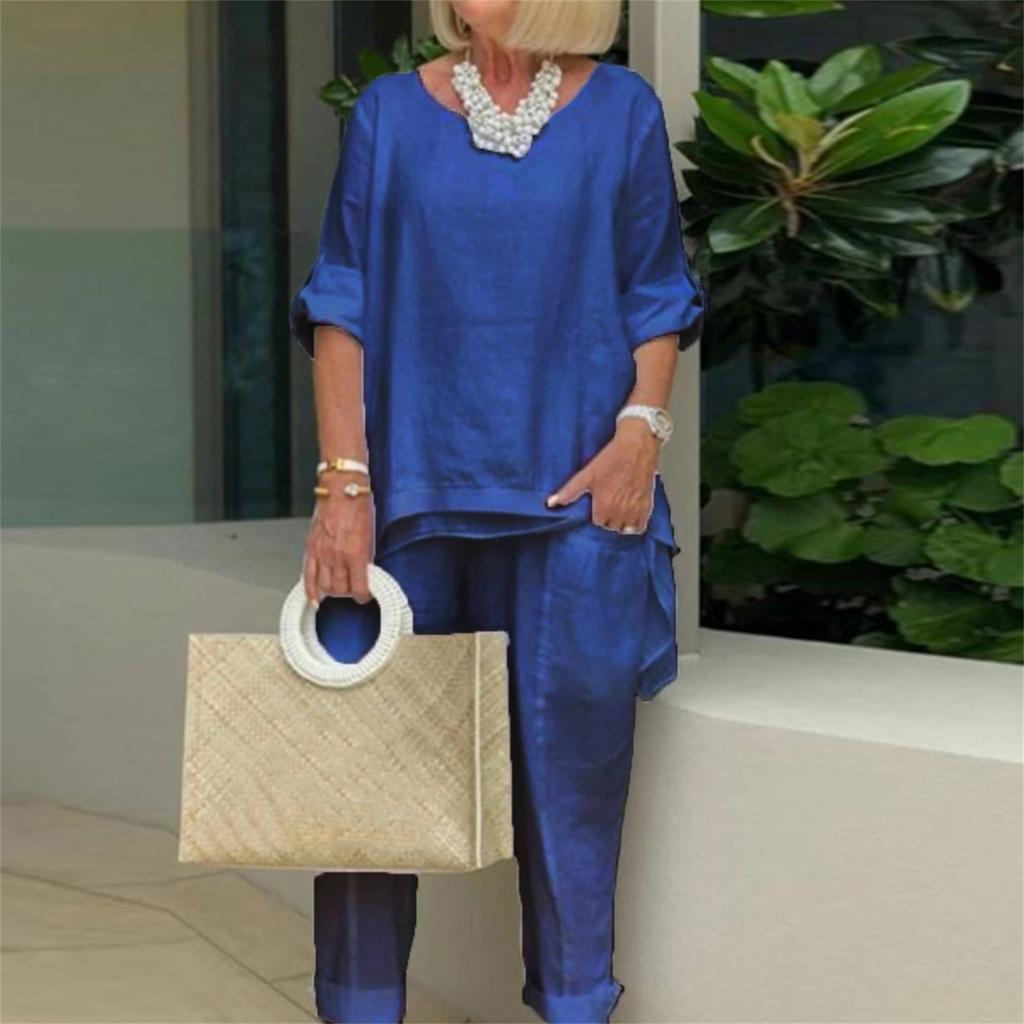 Seturi de 2 piese pentru femei, costume casual cu pantaloni cu picior larg + topuri cu mânecă lungă