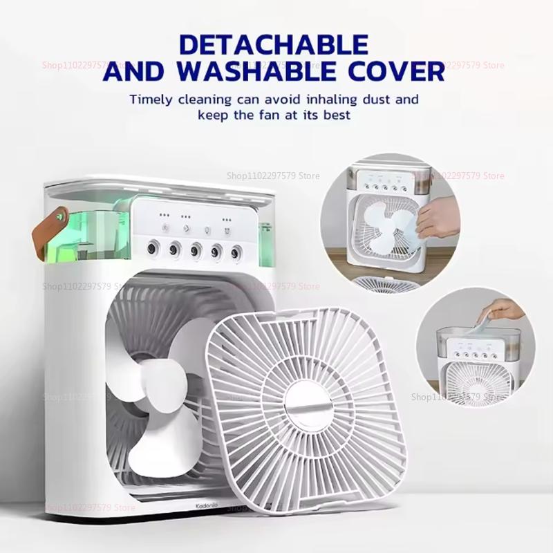 3 in 1 Portable Small Air Cooler Fan with Humidifier LED Night Light, Adjustable Temperature Home Office Air Conditioner Cooler