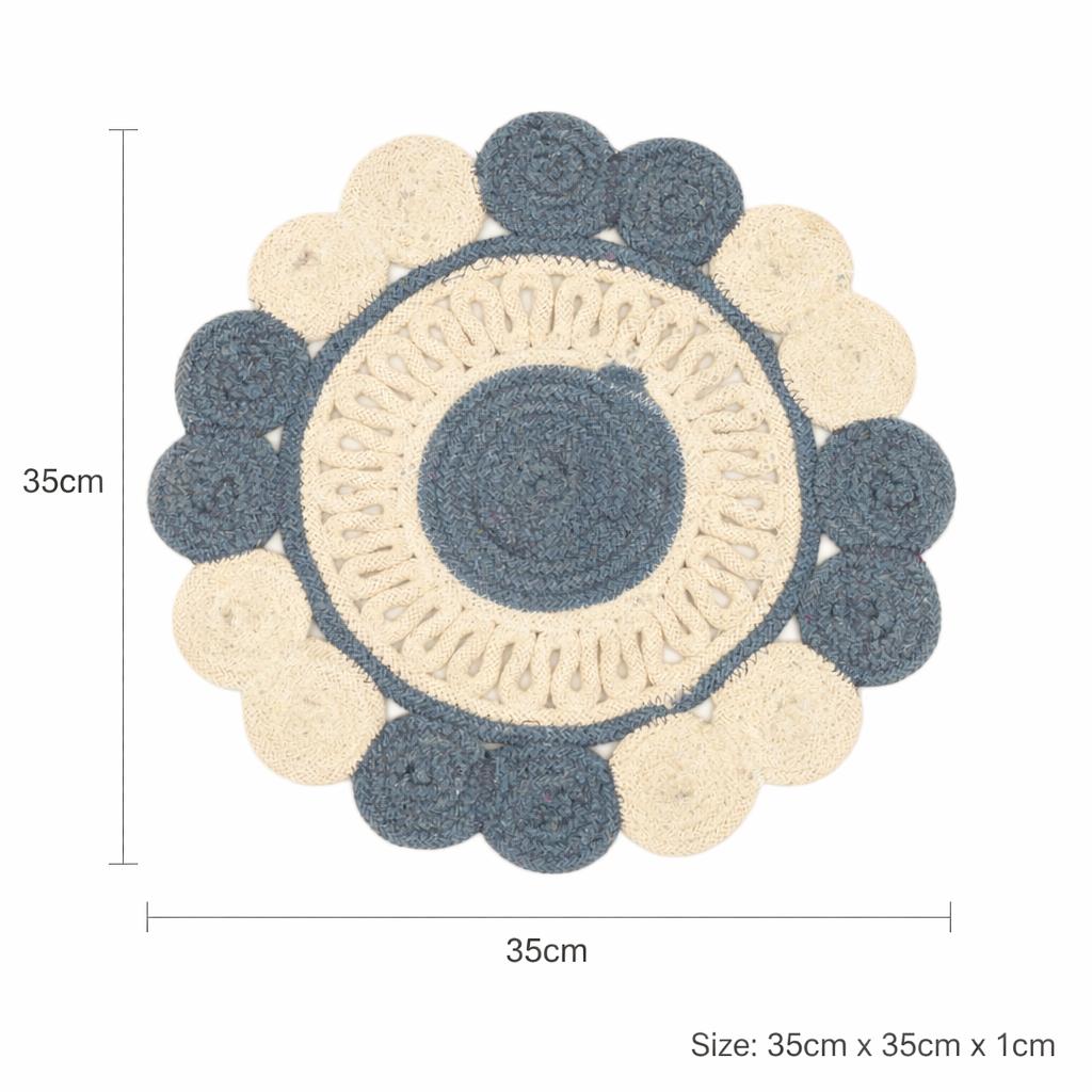 Blue Cotton Braided Placemat -Handcrafted Durable Table Mat for Dining