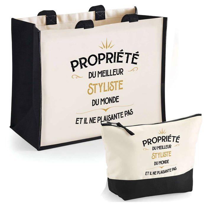 Coffret Duo Cabas Jute - PLANETEE - Propriété du Meilleur Styliste - Cabas 33x42 cm - Trousse assortie - Impression DTF HD