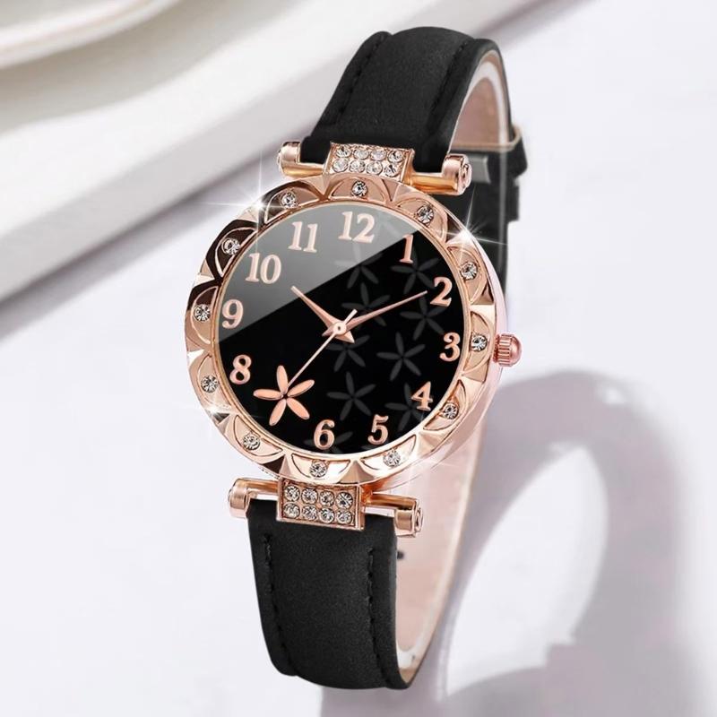 Stylish Watch with Matching Pendant Necklace Chain Bracelet Rings Butterfly Studs Earrings Jewelry Set Alloy Texture