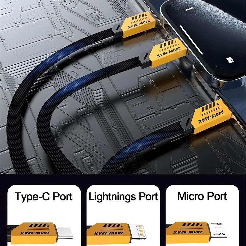 240W 2-in-3 Multi-Interface Super Fast Charging Mecha Data Cable 1.2M Compatible With iPhone Android Notebook/Tablet