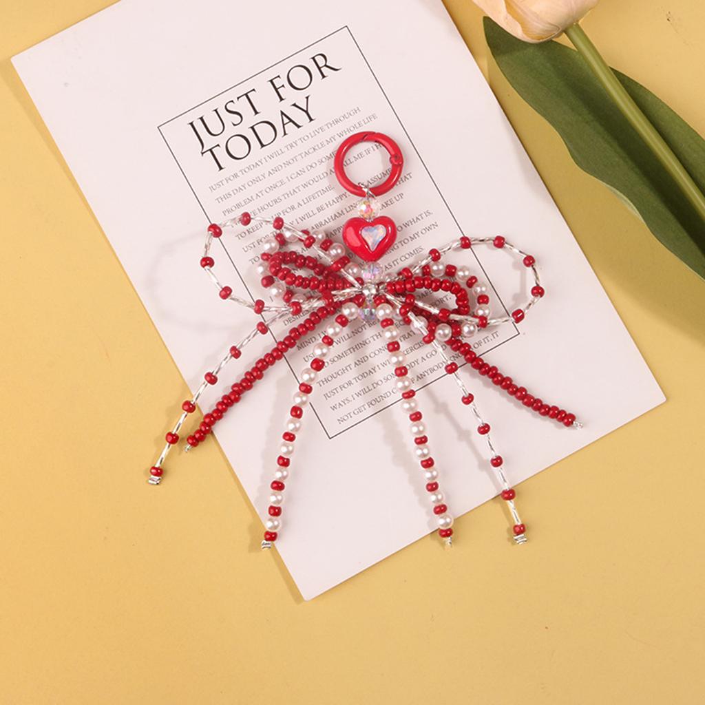 Colorful Beaded Key Straps and Lanyards Unique Beaded Bowknot Backpack Ornament Delicate Keychain Pendant Bag Decoration