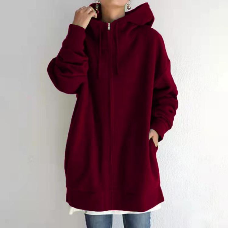 Oversize Fleece Hooded Jacket for Women Winter Zipper Coat Long Pocket Streetwear Harajuku Sweatshirts Ladies Outwear Hoodies