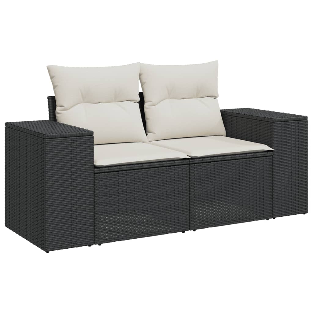 Vidaxl 6-Cz. Gartenmöbel-Set mit Kissen, Schwarzer Polyrattan