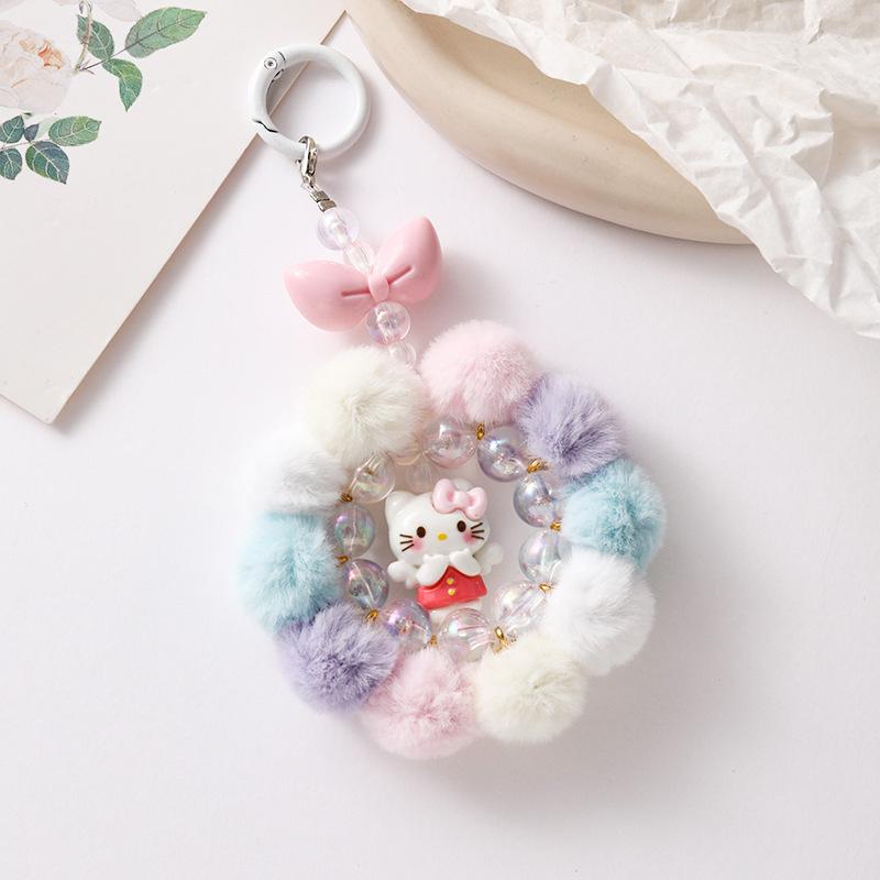Cartoon Girl Heart Fun Handmade Hairball Beaded Mobile Phone Chain Grab Machine Doll Keychain Bag Pendant