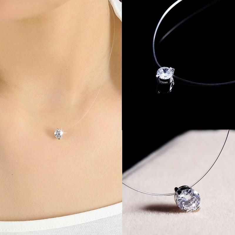 

Зиркон Заявление Ожерелье Мода Невидимая прозрачная рыболовная линия Crystal Clear Кулон ожерелье для женщин ювелирные изделия