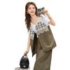 Fashion casual three-piece suit women's summer T-shirt top casual vest lace jacket + seven-point pants