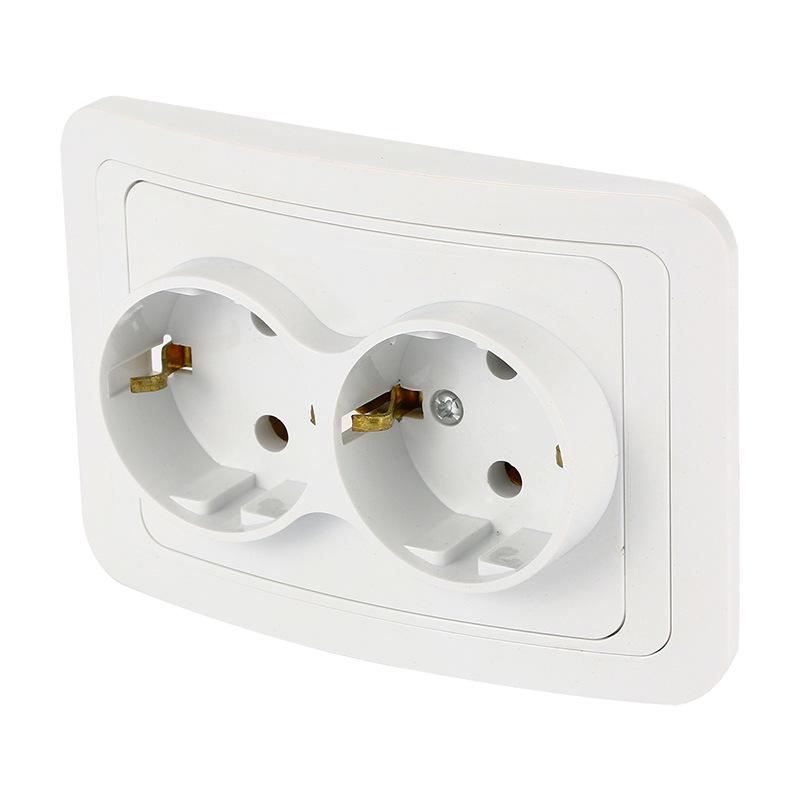 EU Standard German Double Socket: Two-Pin European Grounded Wall Outlet