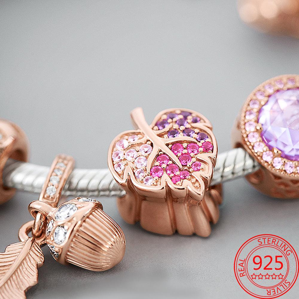 Classic 925 Silver Rose Gold Heart&Ball&Lucky Bead Charm Fit Bracelet DIY Jewelry