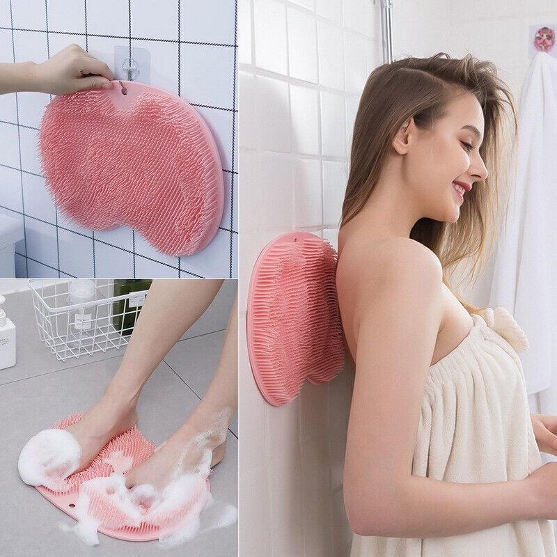 Shower Silicone Foot Scrubber Back Body Brush Massager Pad Mat Cleaning Bathroom