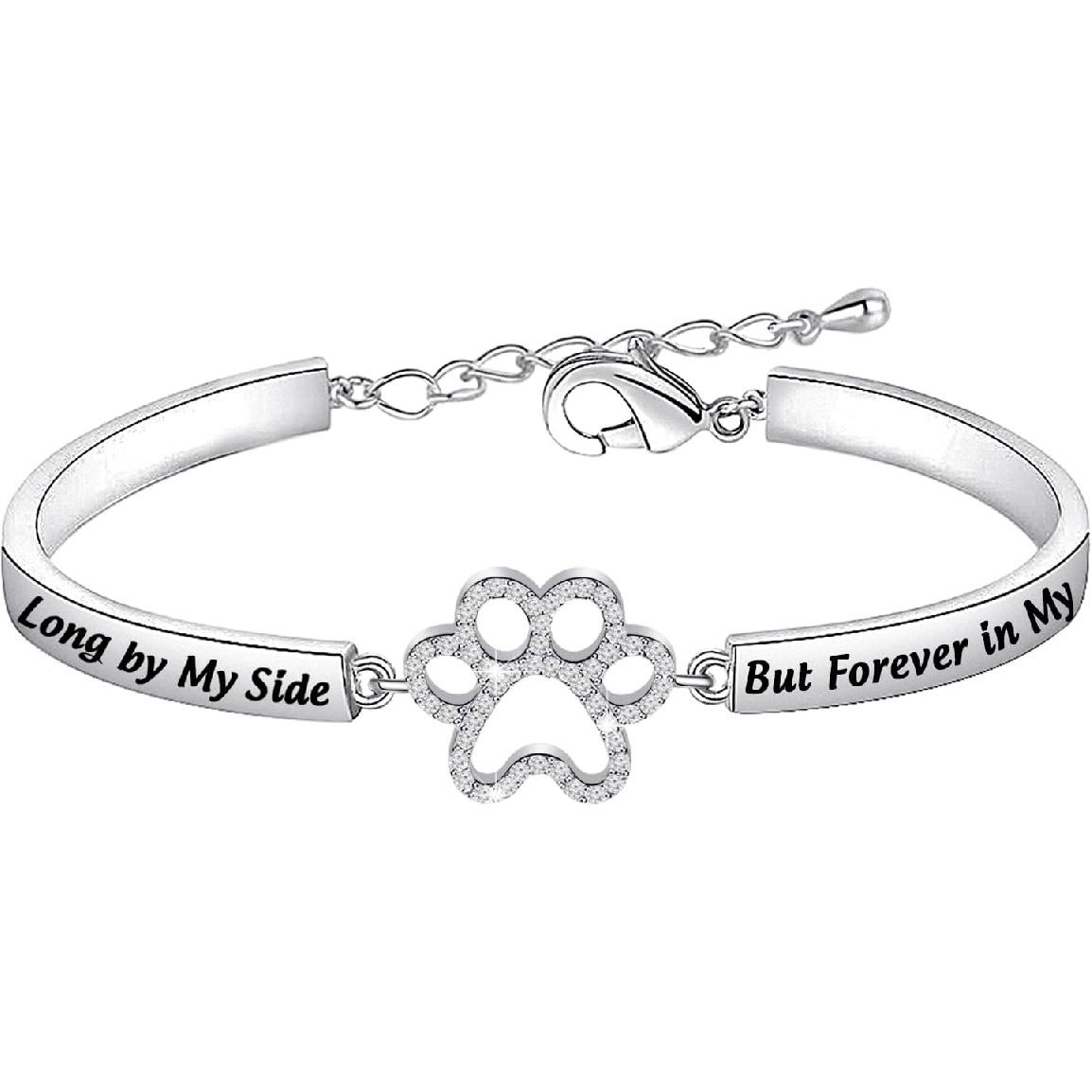 BEKECH Браслет-мемориал для собаки «Больше не рядом, но навсегда в моем сердце» Браслет с кристаллами в виде лапки Украшение в память об ушедшем питомце