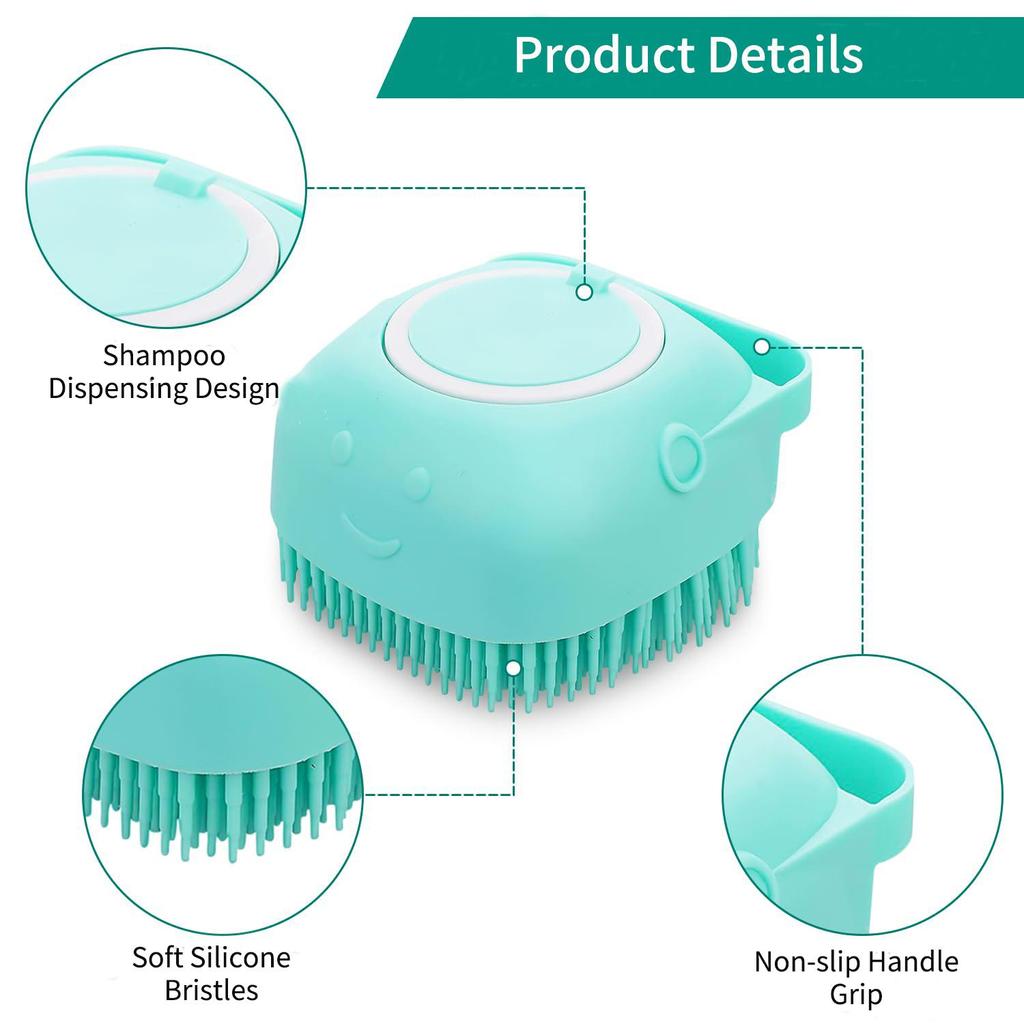 Sangelar Pet Grooming Bath Massage Brush with Soap and Shampoo Dispenser Soft Silicone Bristle for Long Short Haired Dogs Cats Shower