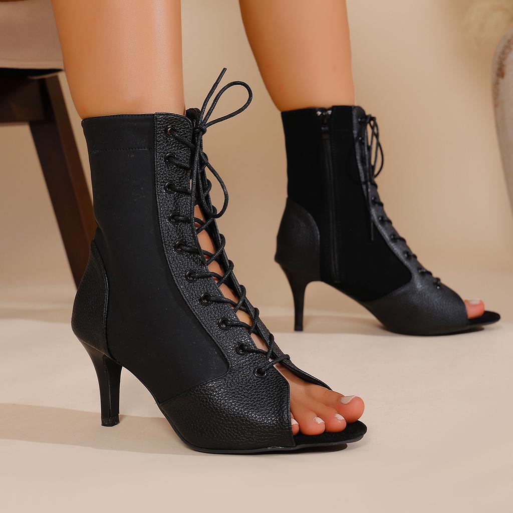 Fashion Women's Stiletto Boots 2025 Summer New Casual High-top Sandals Fashion Banquet High-heeled Black Lace-up Sandals 7cm 9cm.