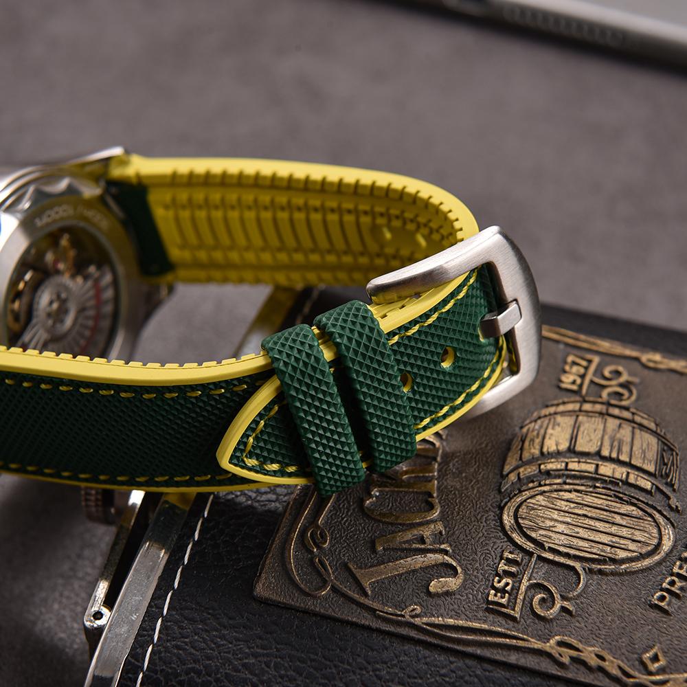 STAPELP Hybrid FKM Sailcloth Nylon Watch Strap 18mm 20mm 22mm 24mm Fluoro Rubber Leather Watchband For Each Brand Diving Watches