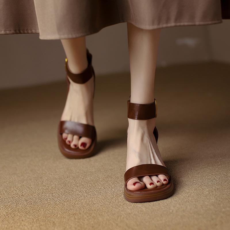 

Оригинальный, ретро~ водонепроницаемый стол с сандалиями женские 2025 лето коричневые толстые высокие каблуки 39