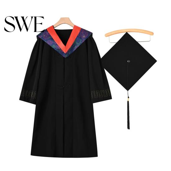 Commencement Outfit Bachelor Uniform Matte Graduation Gown Cap Tassel Set V-Neck Long Sleeve Robe And Ceremonies Photo Props Suit