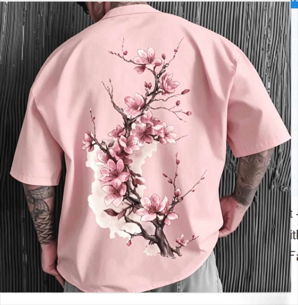 Harajuku Painting Cherry Blossoms 3D Print Breatha Quickdry Men's Women's Same T-shirt Outdoor Leisure Y2K Parent-child Clothing