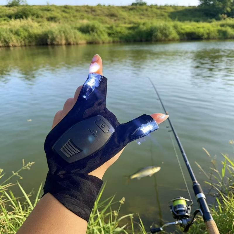 1Pc Rechargeable Fishing Gloves Led Flashlight Luminous Outdoor Breathable Lighting Repair Gloves, Finger Lights