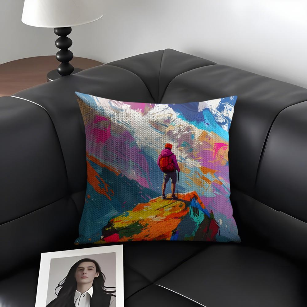 Mountain Climbing Cushion Cover Natural Linen Organic Fabric Double-Sided Printing Sofa Home Decor Gift Pillow Case