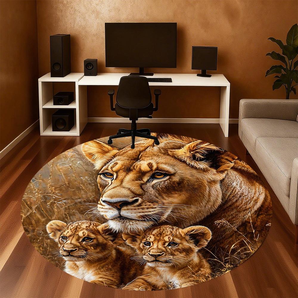 1PC lioness cubs Office Round Area Rug, Under Office Chairs Bedroom Living Room Home Decor, Carpet for Office -1110113
