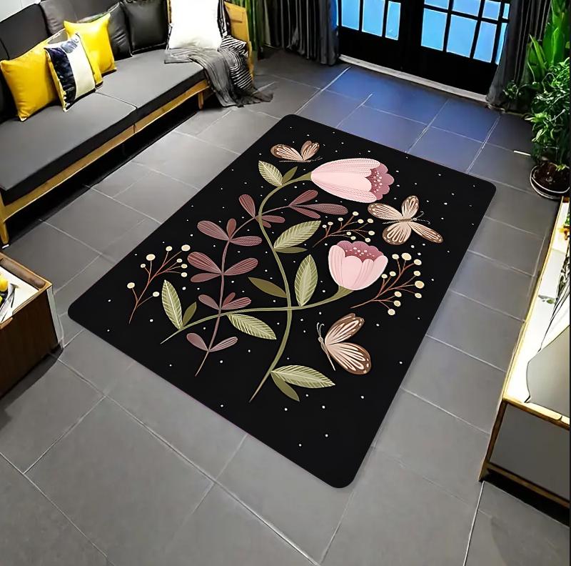

Boho Pink Orchid Area Rug Vintage Floral Botanical Print NonSlip Washable Floor Mat for Living Room Bedroom Home Decor 40X60CM