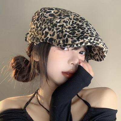 Chaudie vintage imprimé léopard chapeau pointu automne et hiver niche casquette y2k chapeau à bord profond pour femmes