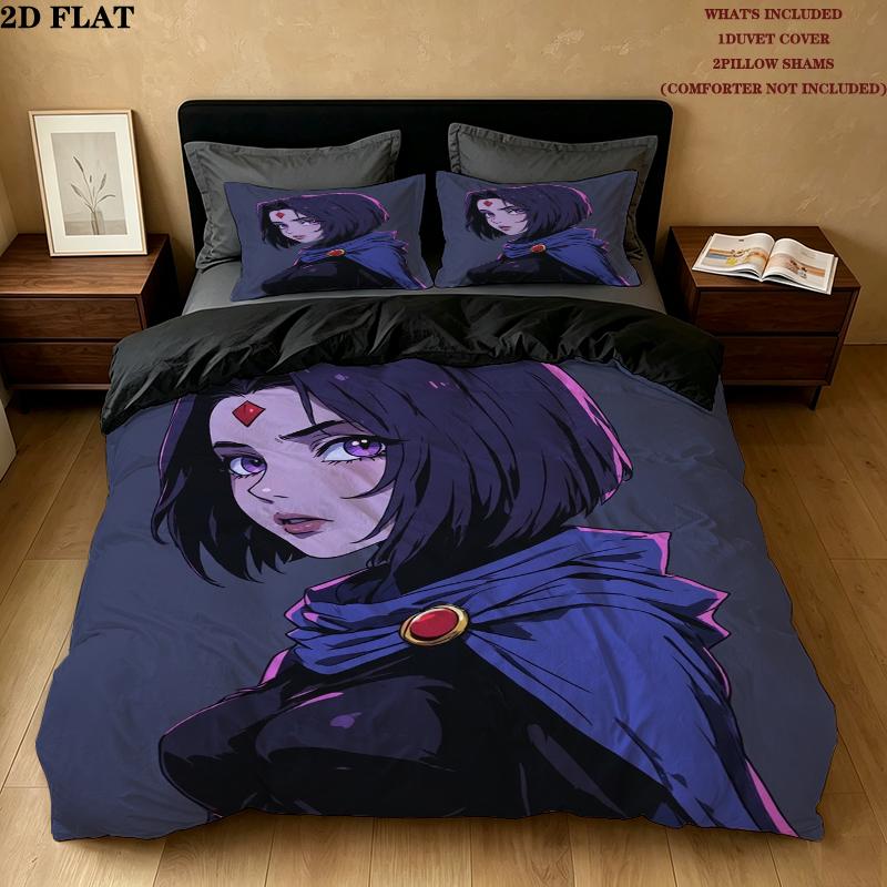 Raven Teen Titans Pattern Bedding Uilt Set Uilt Cover Pillowcase Home Decoration Birthday Gift (1 * Duvet Cover + 2 * Pillowcase Without Core)