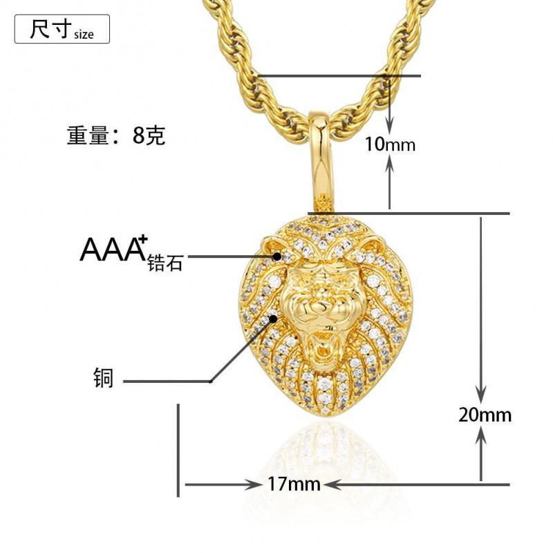 Solid Lion Head Pendant Necklace With Zircon Stones Hip Hop Unisex Jewelry Gold White