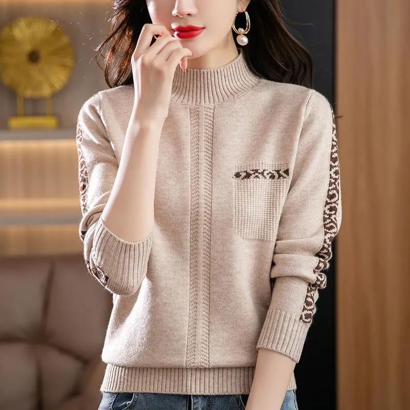 Maglioni Caldi Vintage a Collo Alto Primavera Autunno da Donna Pullover a Manica Lunga da Signora Top Base Maglieria